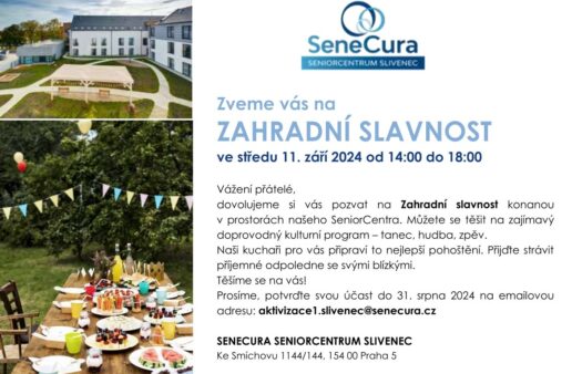 Pozvánka na Zahradní slavnost SeniorCentra Slivenec