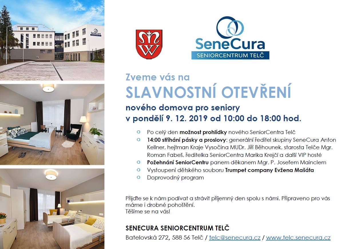 POZVÁNKA na Slavnostní otevření SeniorCentra Telč