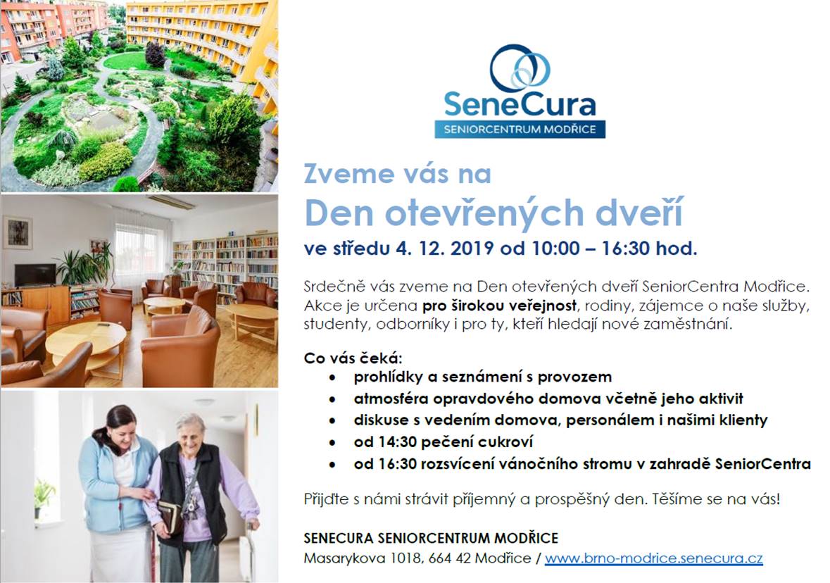 POZVÁNKA na Den otevřených dveří SeniorCentra Modřice