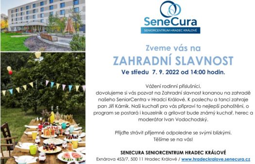 SeniorCentrum Hradec Králové vás zve na zahradní slavnost 7. září